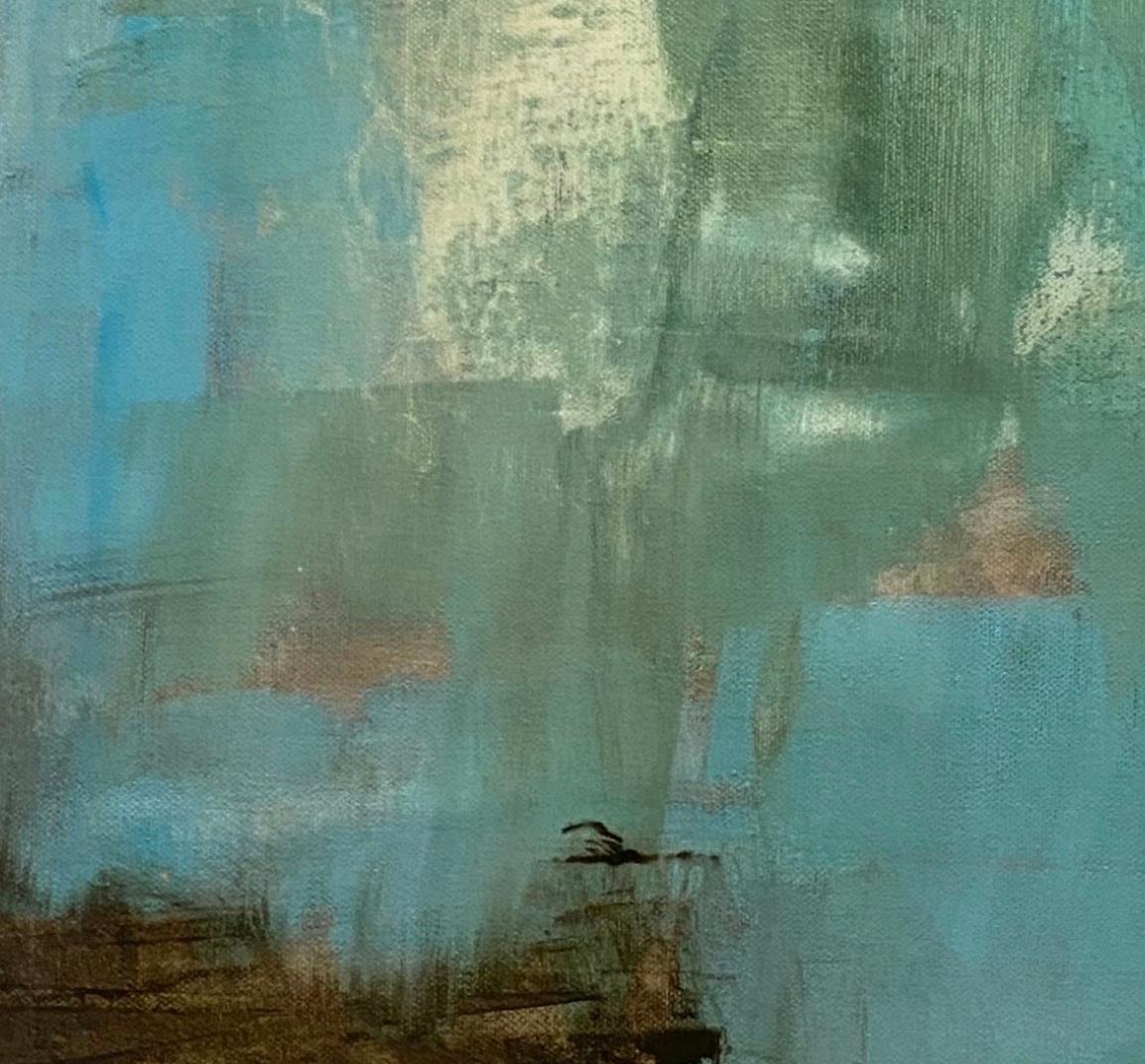 Down home, Contemporary abstract, teal, green, brown, white For Sale 9