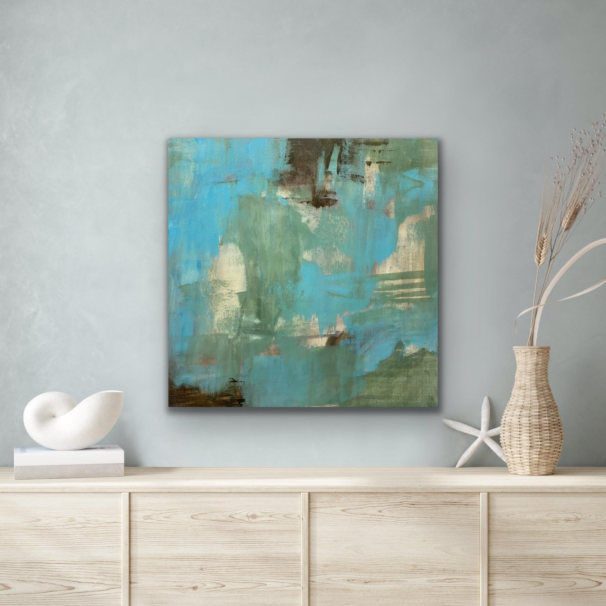 Casa, Contemporaneo astratto, verde, marrone, bianco, verde e verde. - Painting Impressionismo astratto di Juanita Bellavance 