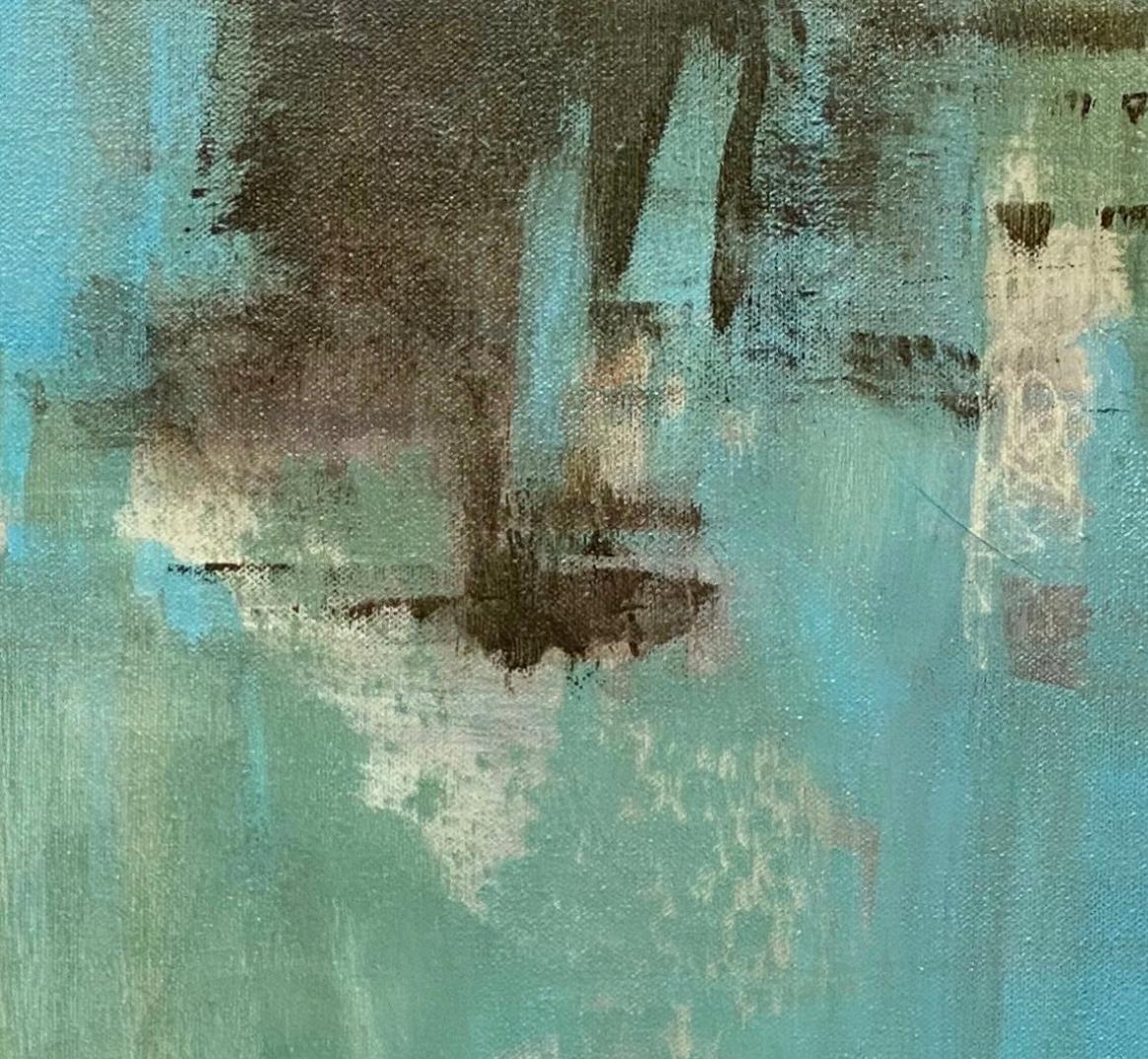 Down home, Contemporary abstract, teal, green, brown, white For Sale 2
