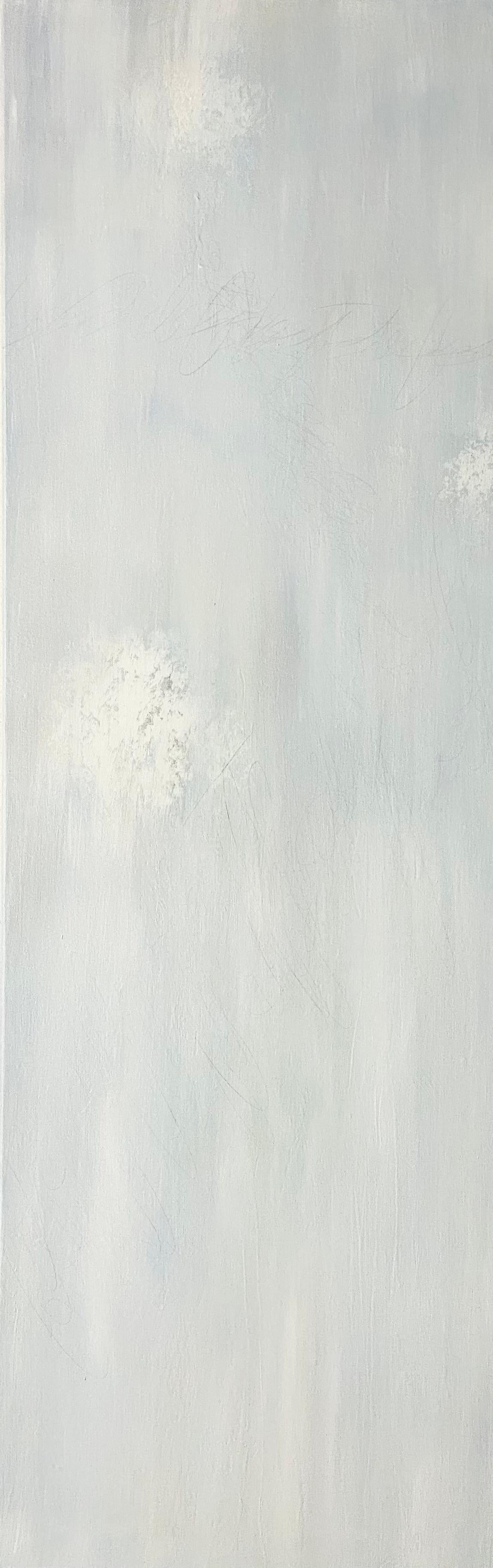 Pour simplicitys sake, contemporain, classique, Triptyque, blanc sur blanc, 3 panneaux - Painting de Juanita Bellavance 