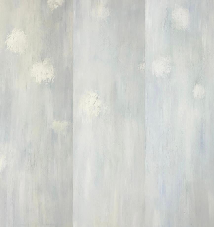 Juanita Bellavance  Interior Painting – For simplicitys sake, zeitgenössisch, klassisch, Triptychon, weiß auf weiß, 3 Tafeln