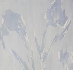 Held by Morning 1, Original abstract botanical, blue, blue gray