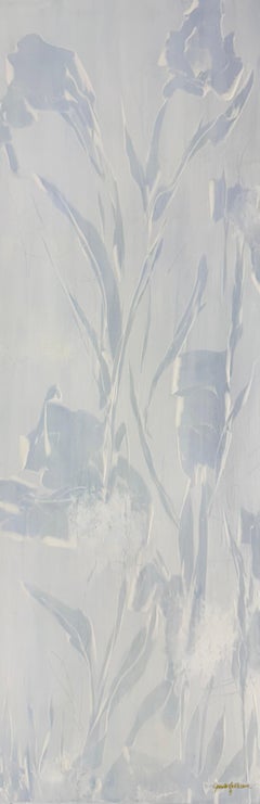 Held by Morning 1, Original abstract botanical, blue, blue gray