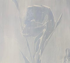 Held by Morning 2, original abstract botanical, blue, blue gray