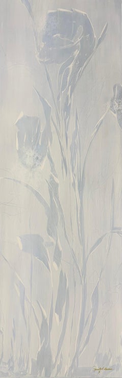 Held by Morning 2, original abstract botanical, blue, blue gray