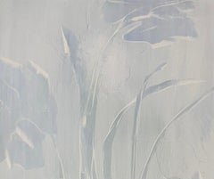 Held by Morning 3, original abstract botanical, blue, blue gray
