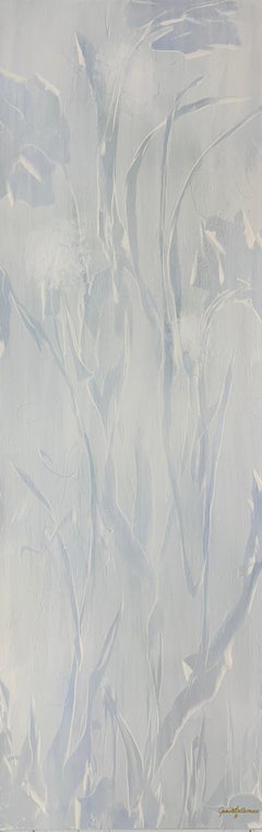 Held by Morning 3, original abstract botanical, blue, blue gray