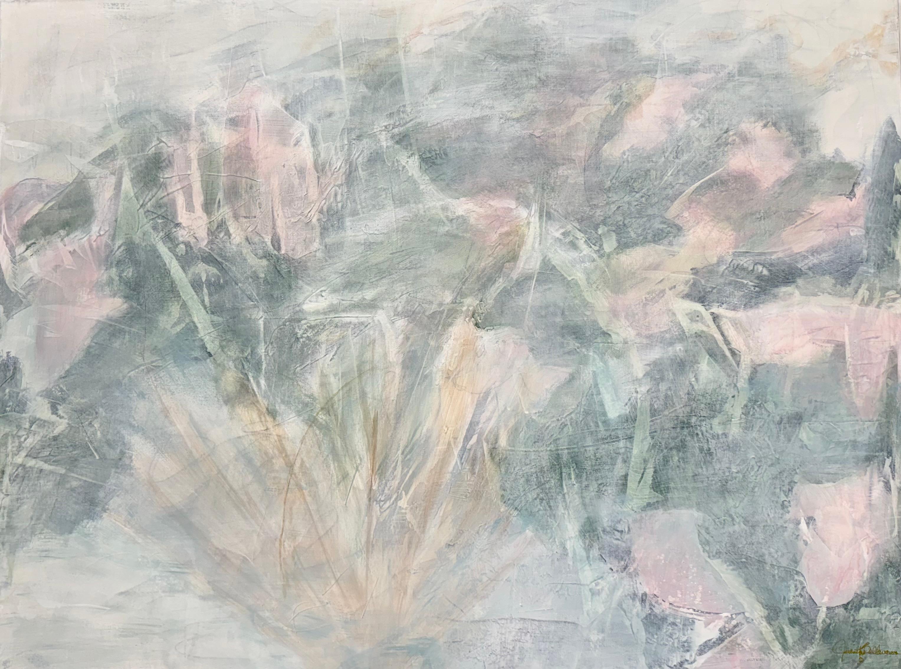 Heldly, peinture botanique abstraite contemporaine originale, 36 x 48 in