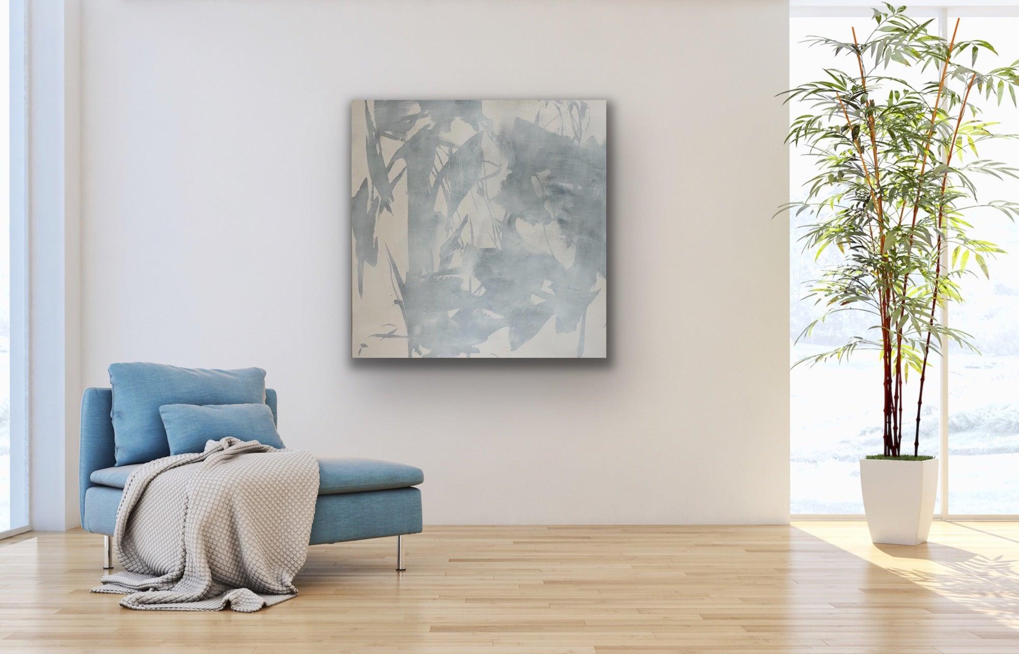 Leggendario 5, blu neutro,  astratto contemporaneo, arte da parete originale - Painting di Juanita Bellavance 