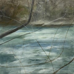 Teal, brown, white contemporary landscape, landscape, 2021, Acrylic on canvas 