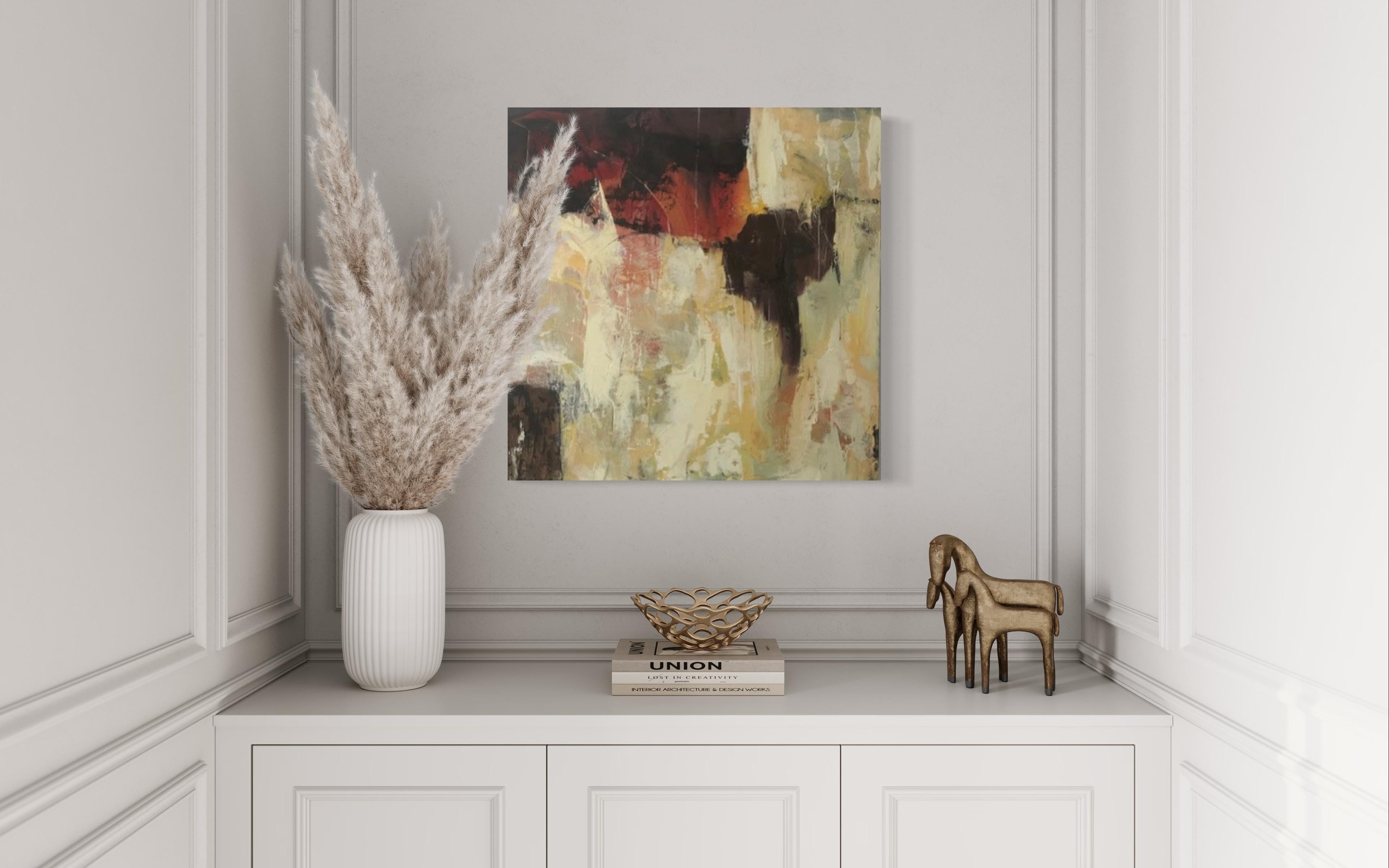 Limitaciones 2, rojo, negro, blanco neutro, terroso, textura - Painting de Juanita Bellavance 