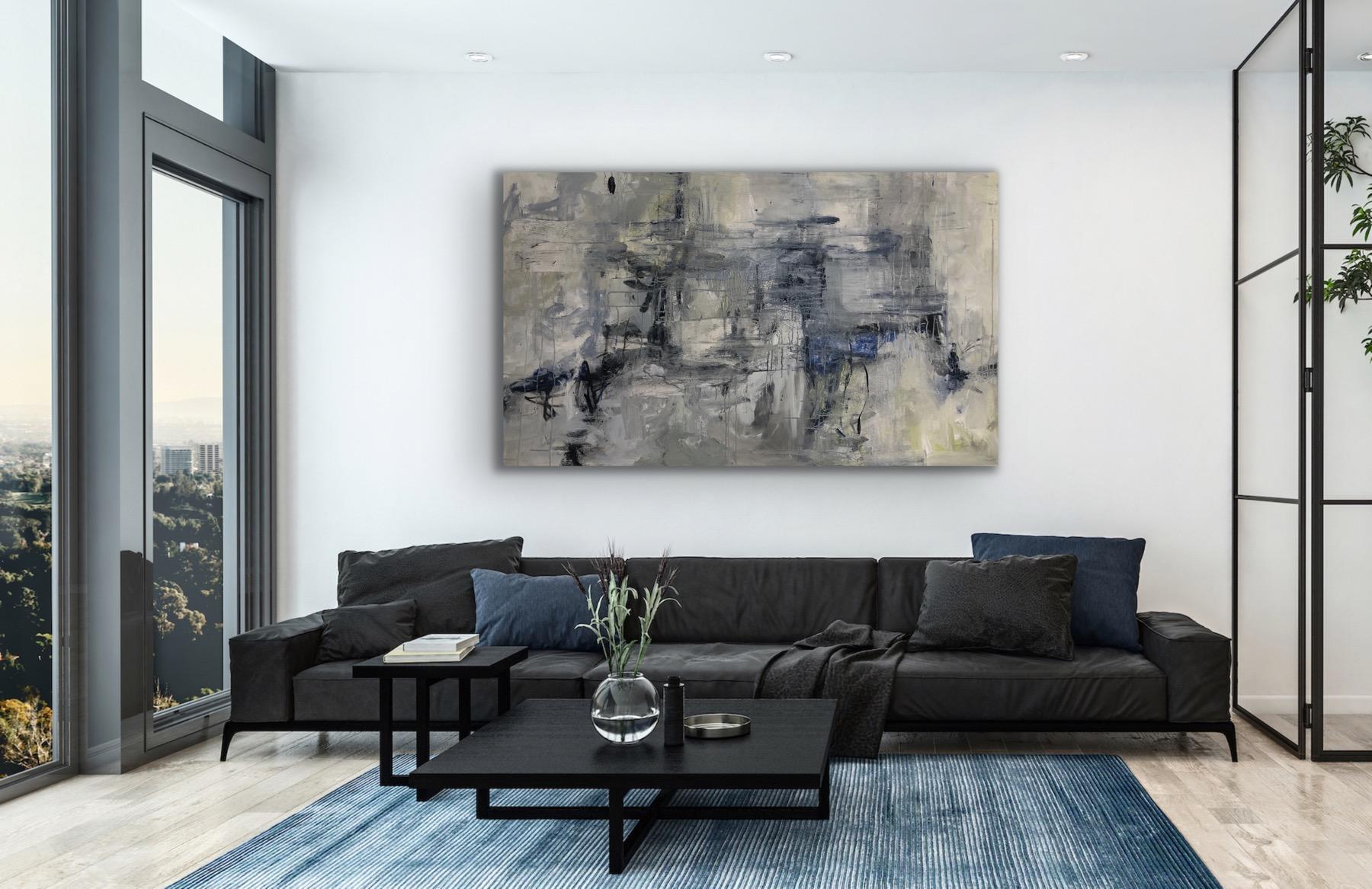 Ruptura luminosa, Expresionismo abstracto, azul, blanco, gris, negro en venta 3