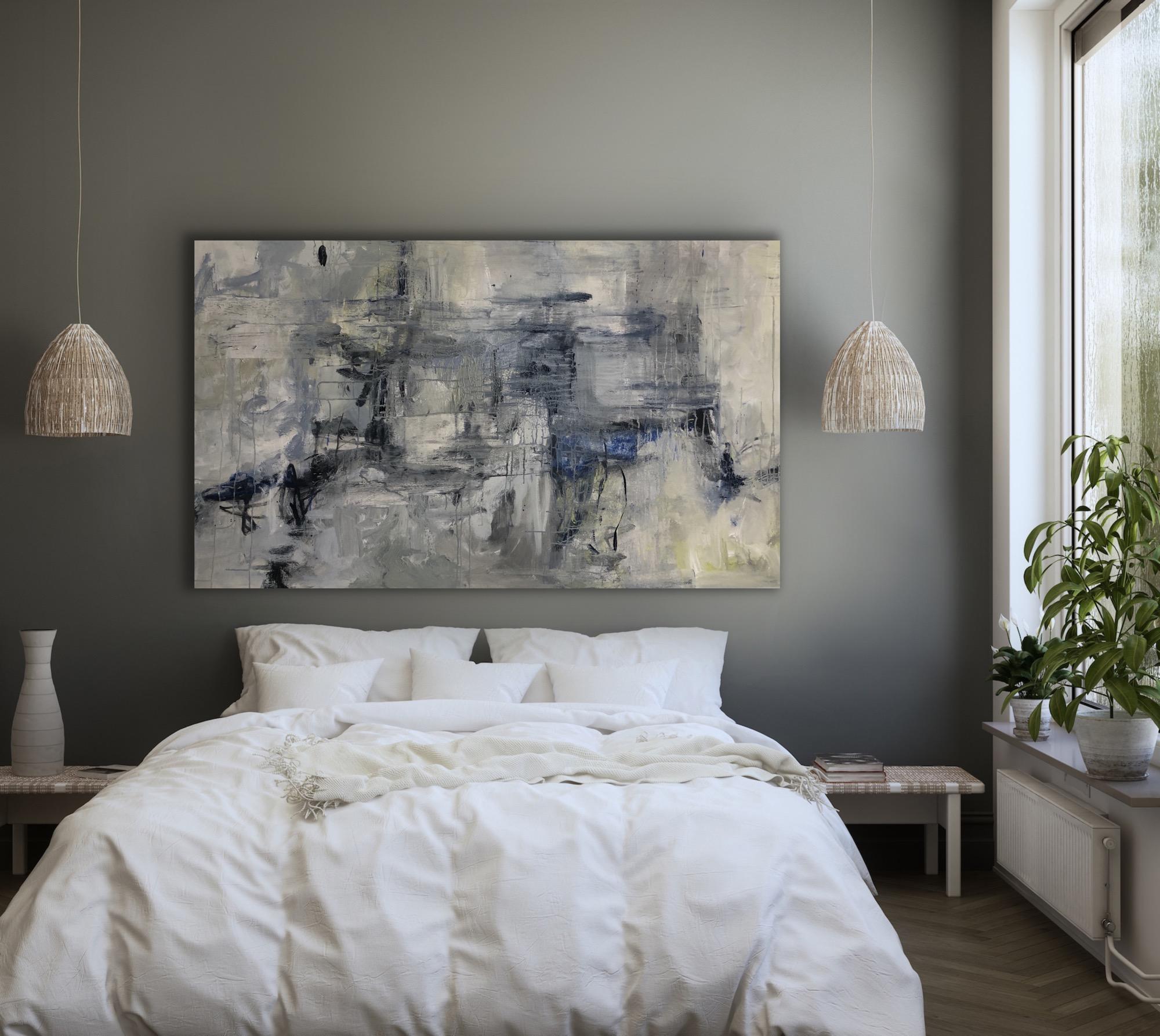 Ruptura luminosa, Expresionismo abstracto, azul, blanco, gris, negro en venta 5