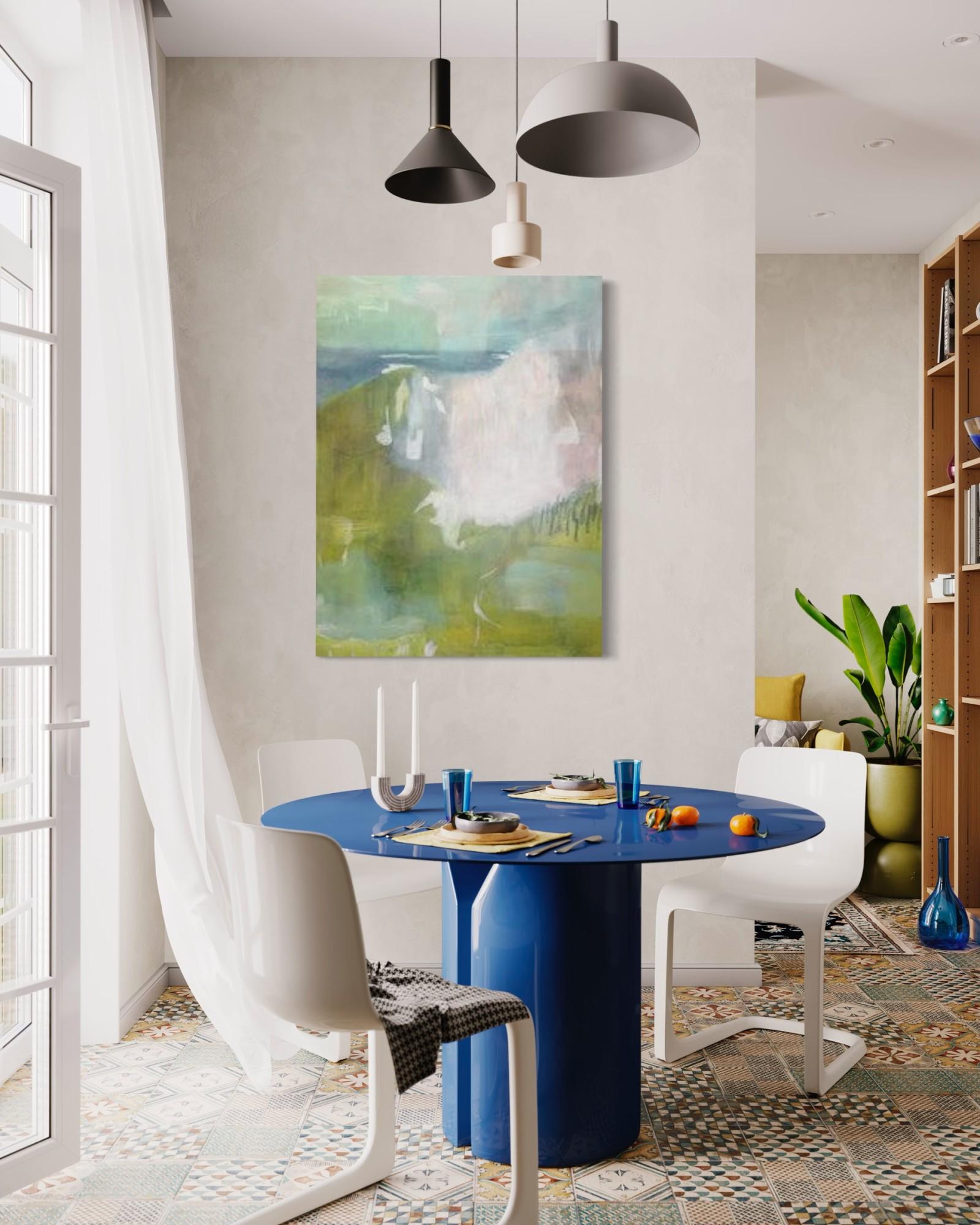 Natural Wonder 1, 2019, espressionismo astratto, paesaggio, verde, blu, rosa - Painting di Juanita Bellavance 
