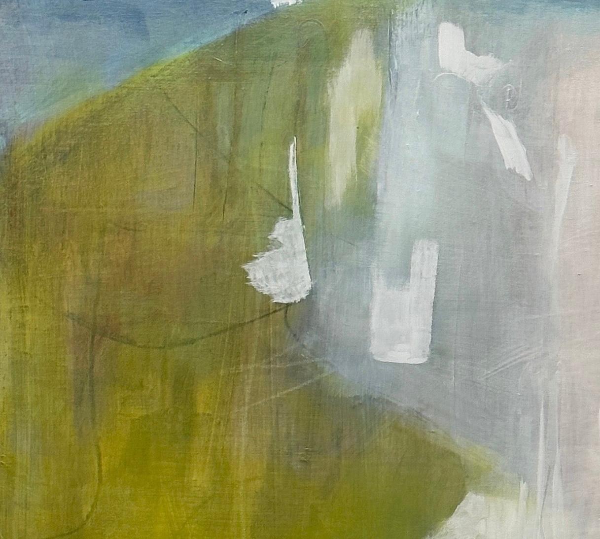 Natural Wonder 1, pink, yellow green, blue - Gray Abstract Painting by Juanita Bellavance 