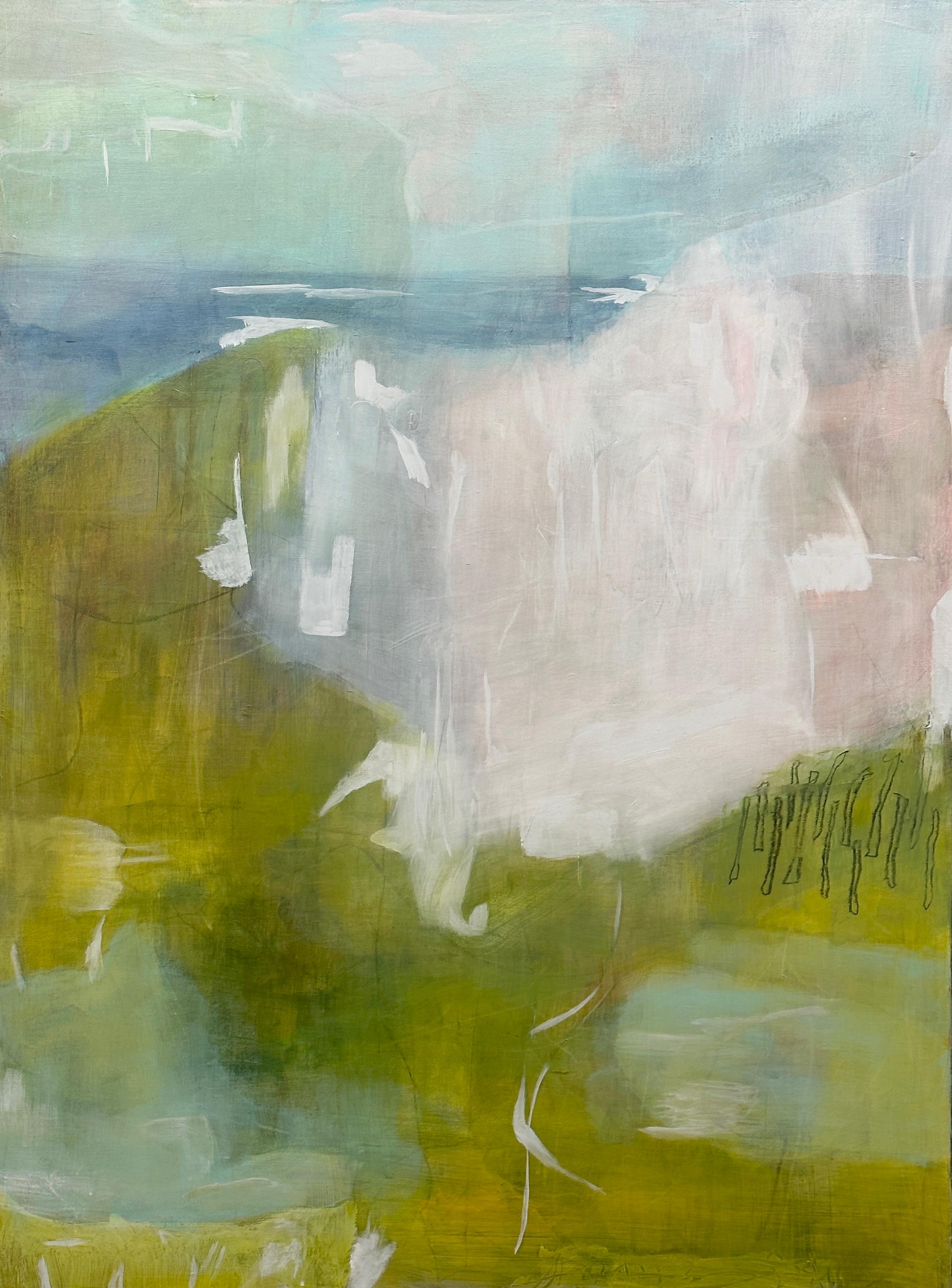 Abstract Painting di Juanita Bellavance  - Nature Wonder 1, rosa, giallo verde, blu