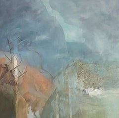 On the river 3, Contemporary landscape, blue, green, pink