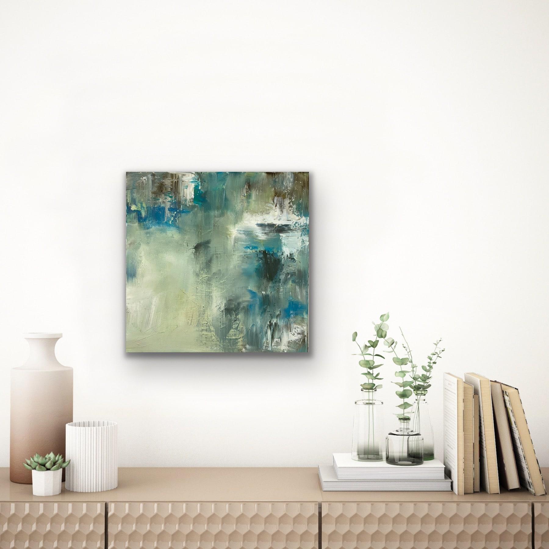 “Out of the Blue” 24 x 24 inches is a one-of-a-kind original, abstract expressionist painting by Juanita Bellavance. painting blue, yellow, gray, brown and white create an aura of space and shape.

Statement:

I begin my paintings with a certain
