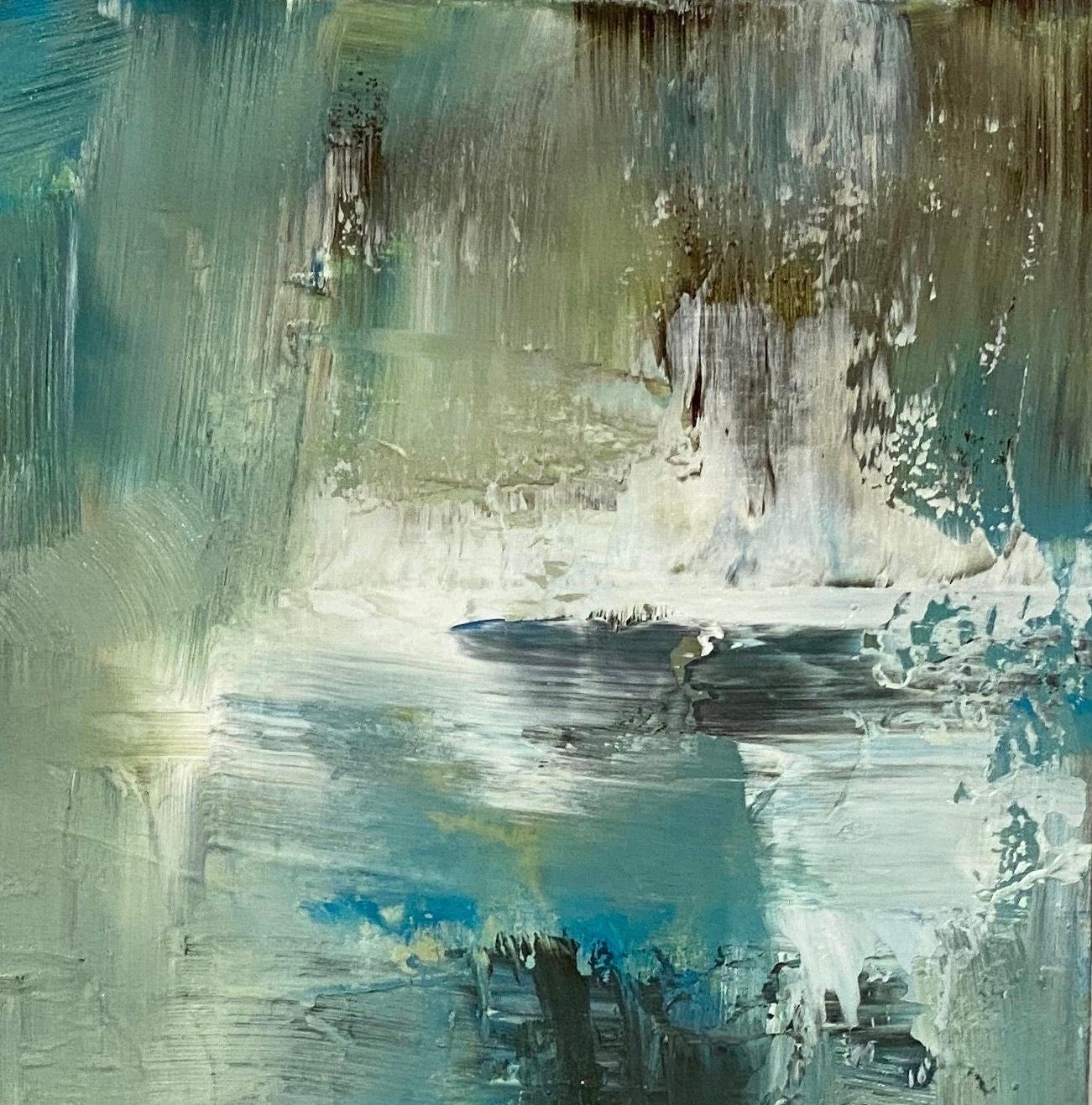 Out of the Blue, azul, amarillo, verde, marrón, blanco, expresionismo abstracto en venta 2