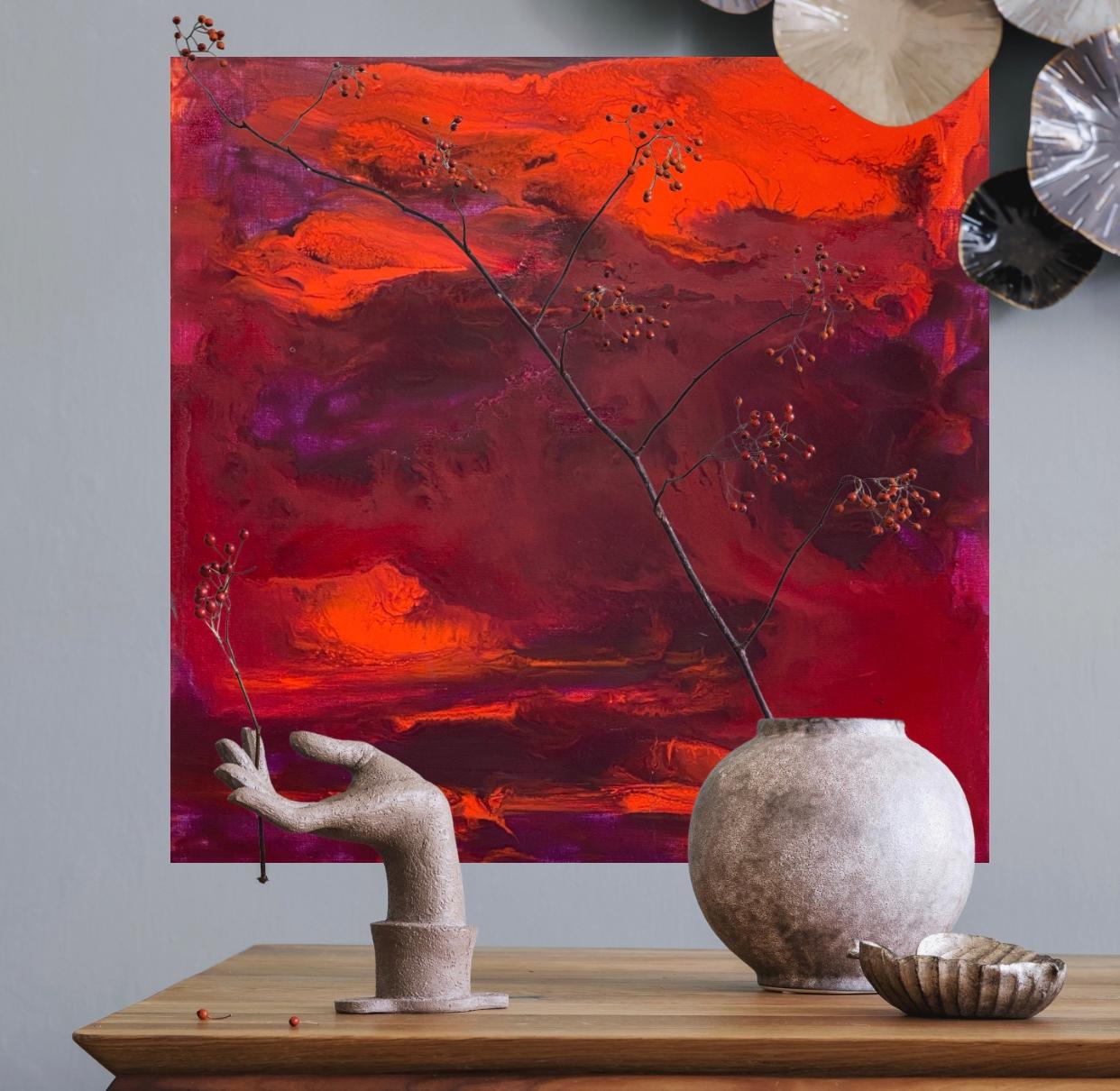Sailor's delight, pittura contemporanea con rossi, arancioni e violetti in vendita 8