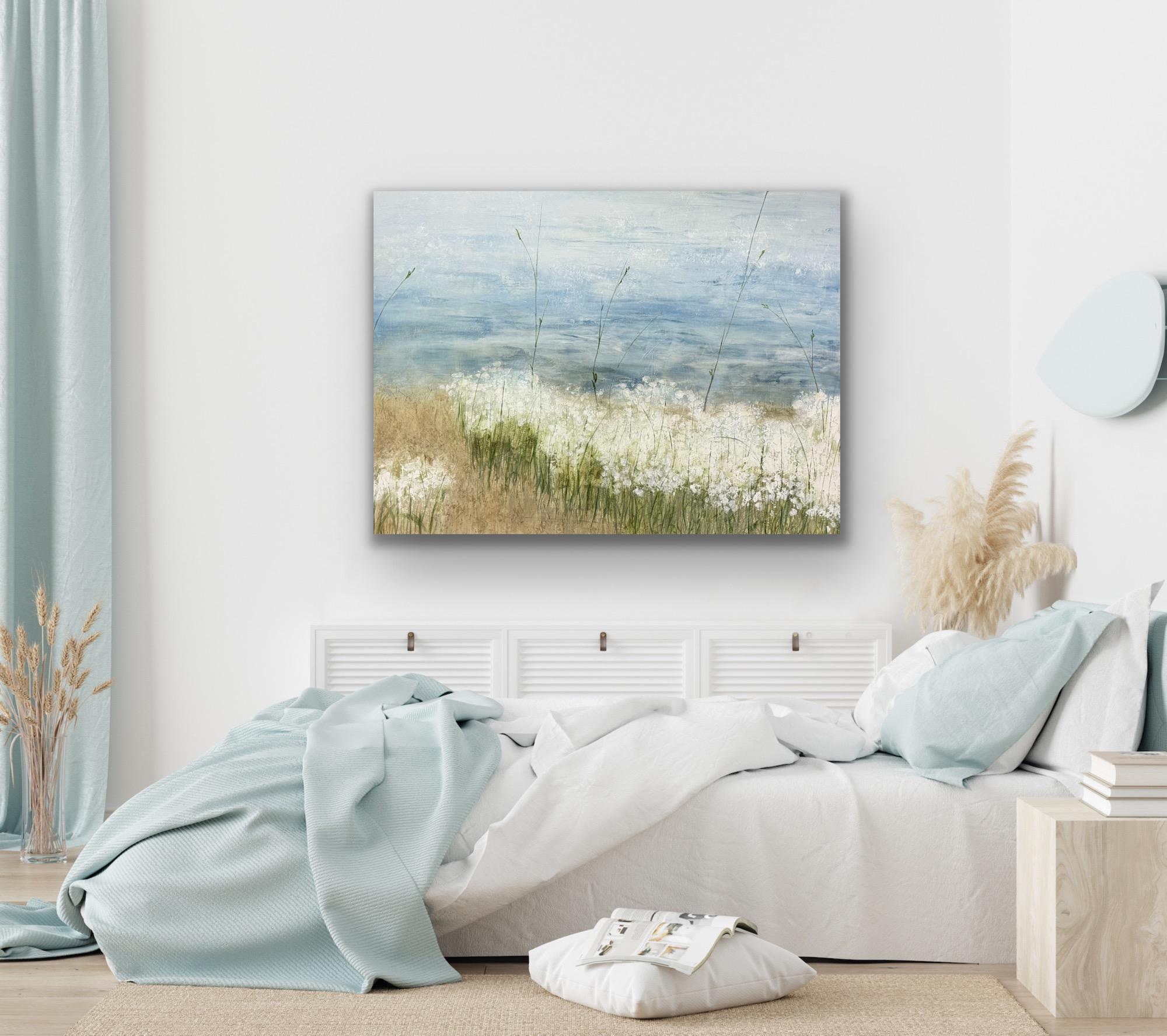 Encanto primaveral, relajante, azul, blanco, río, flores, naturaleza en venta 1