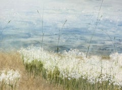 Incanto di primavera, rilassante, blu, bianco, fiume, fiori, natura
