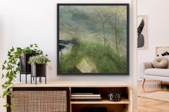 Spring joy, blue, green, neutral, contemporary landscape, 2021, Acrylic