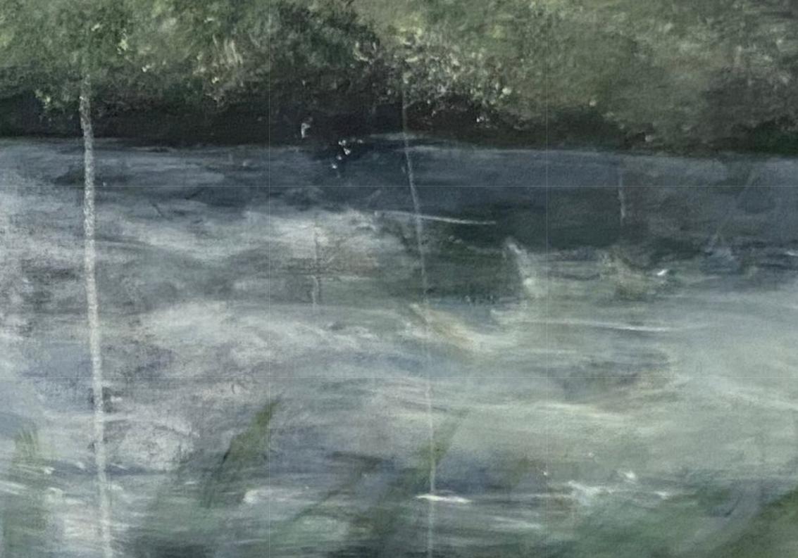 Springtime on the river, green, blue, contemporary landscape, 2021, Acrylic  3