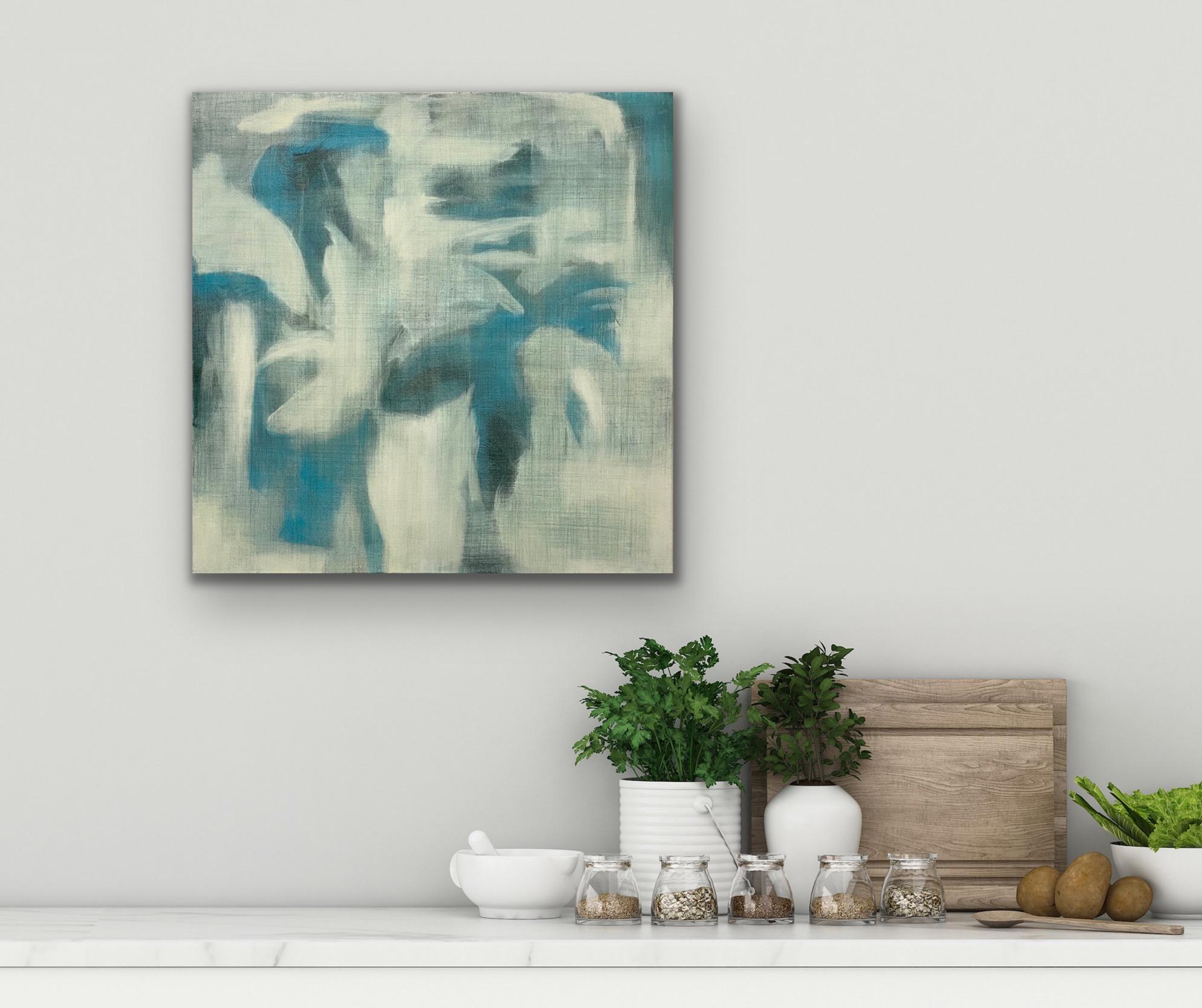 Lino filato, Astratto contemporaneo, blu, bianco, grigio, effetto lino in vendita 9