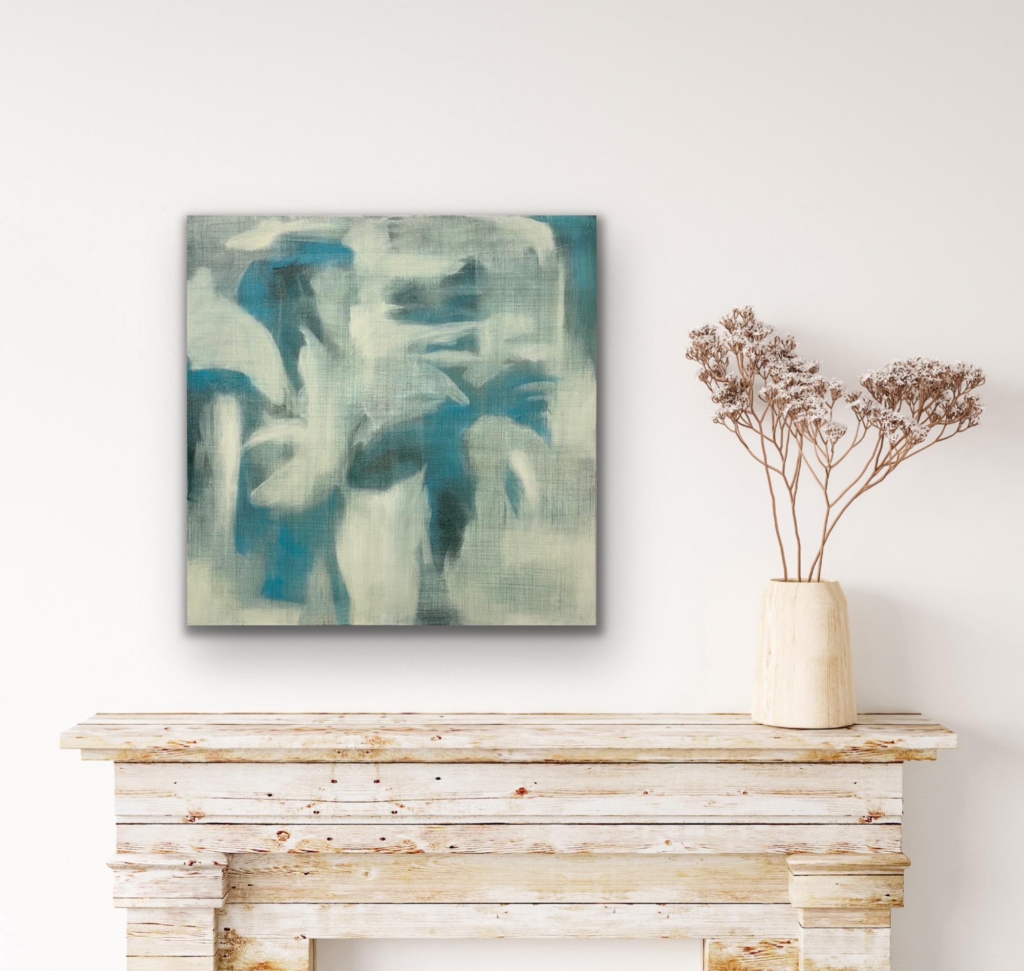 Lino filato, Astratto contemporaneo, blu, bianco, grigio, effetto lino in vendita 10