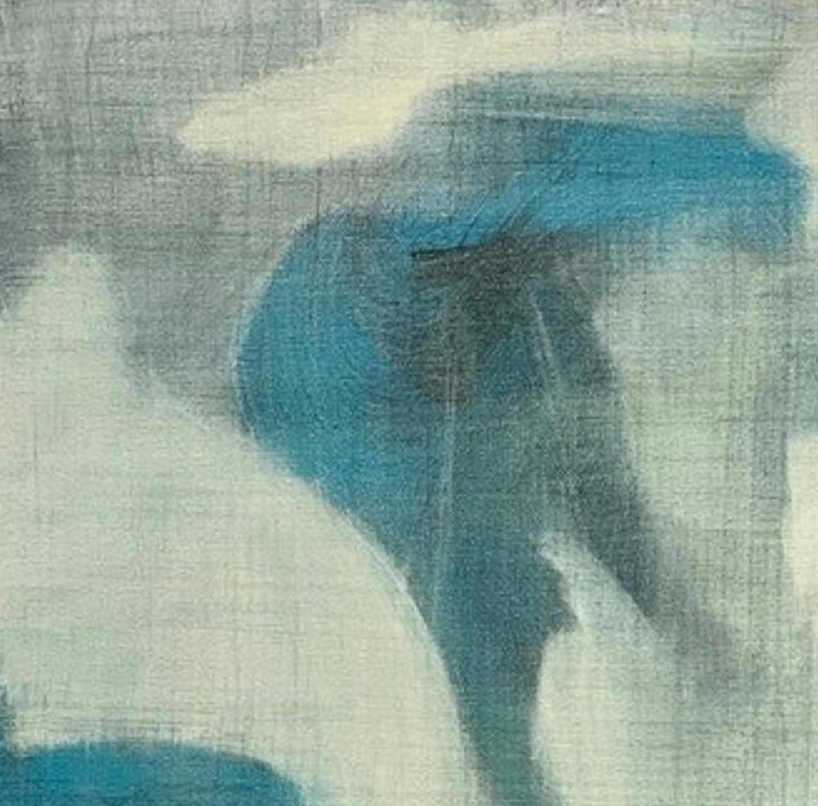 Lino filato, Astratto contemporaneo, blu, bianco, grigio, effetto lino - Painting di Juanita Bellavance 