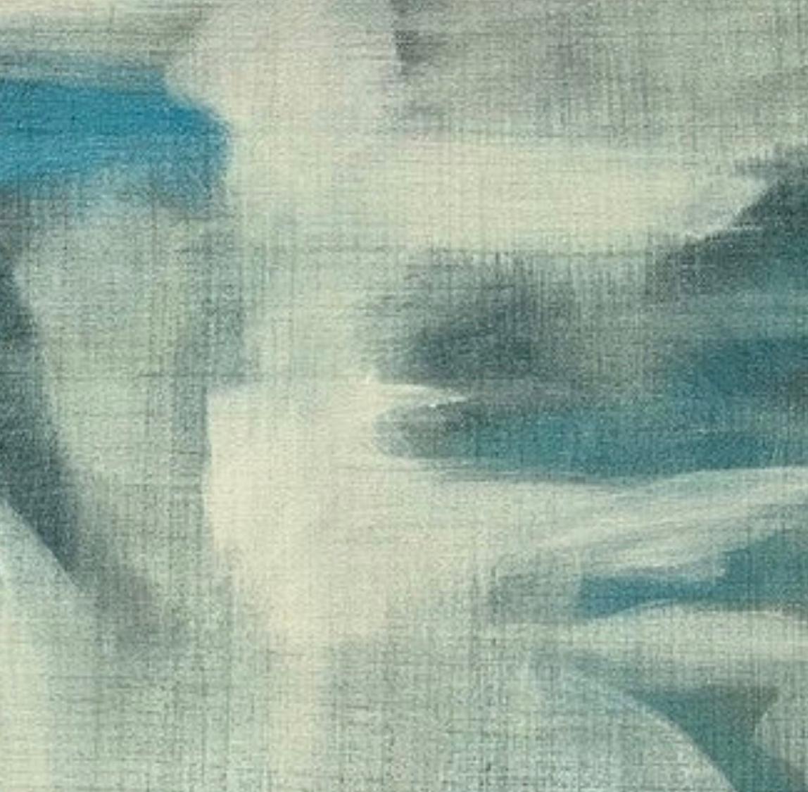 Lino filato, Astratto contemporaneo, blu, bianco, grigio, effetto lino - Abstract Painting Grigio di Juanita Bellavance 