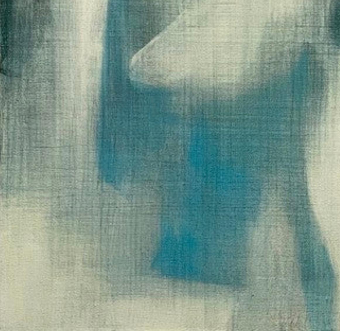 Lino filato, Astratto contemporaneo, blu, bianco, grigio, effetto lino in vendita 3