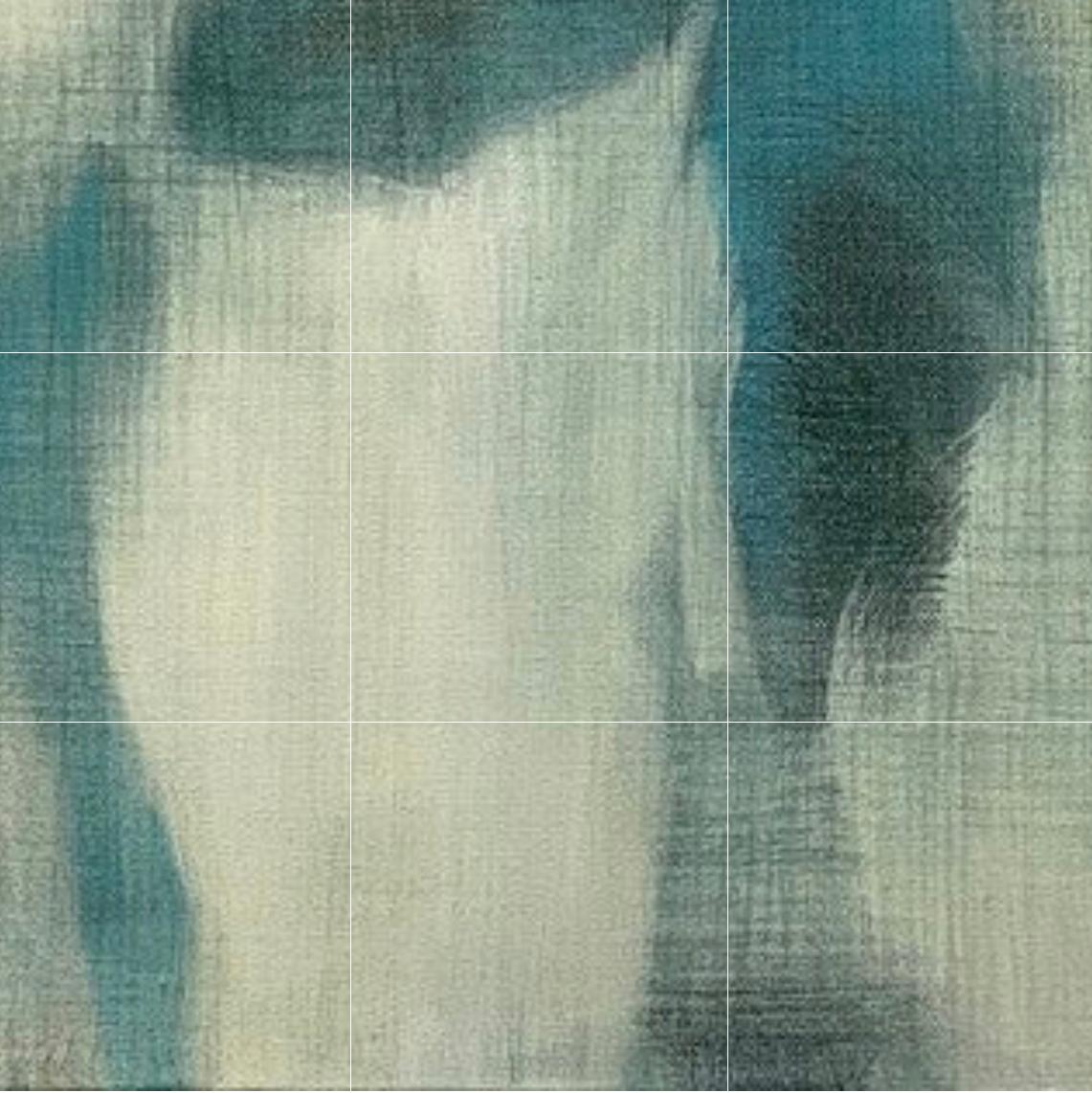 Lino filato, Astratto contemporaneo, blu, bianco, grigio, effetto lino in vendita 4