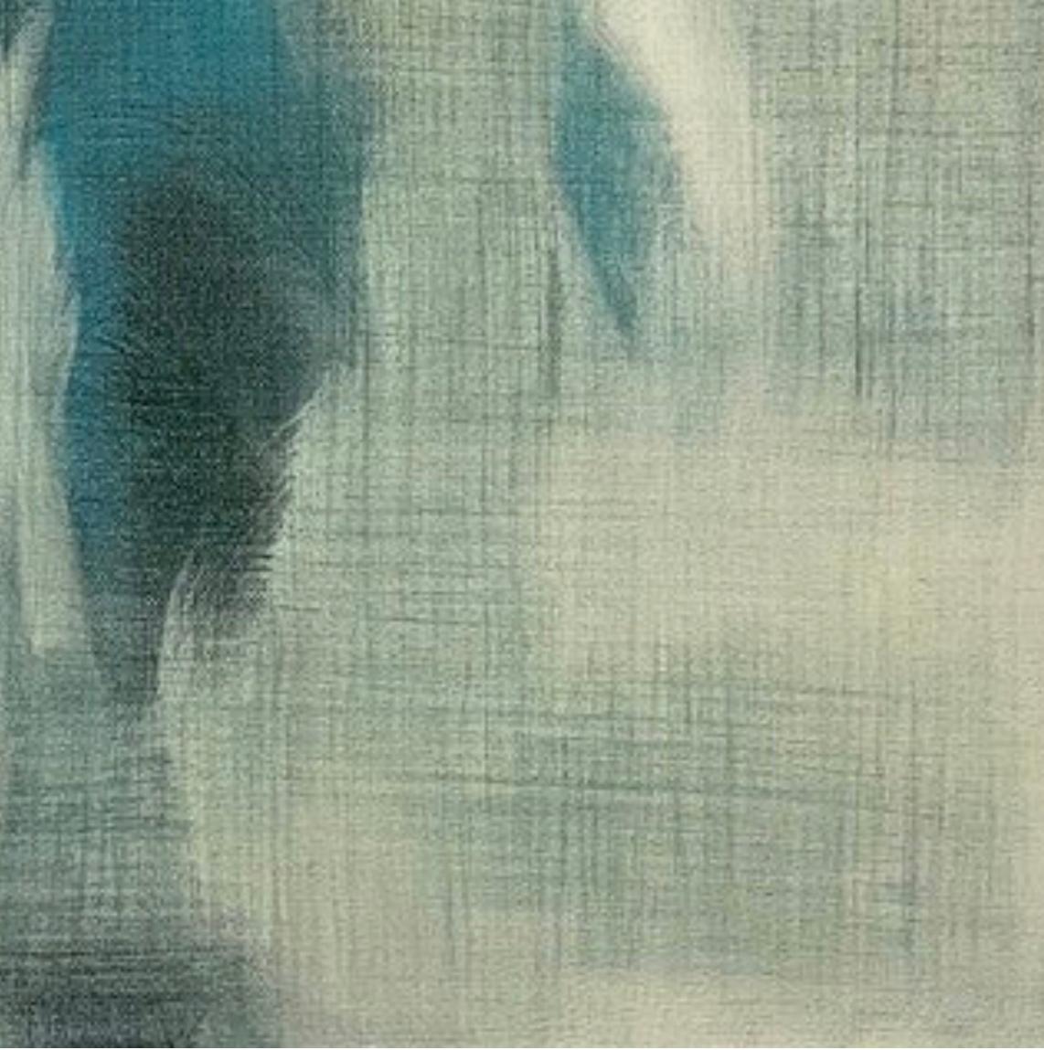 Lino filato, Astratto contemporaneo, blu, bianco, grigio, effetto lino in vendita 5