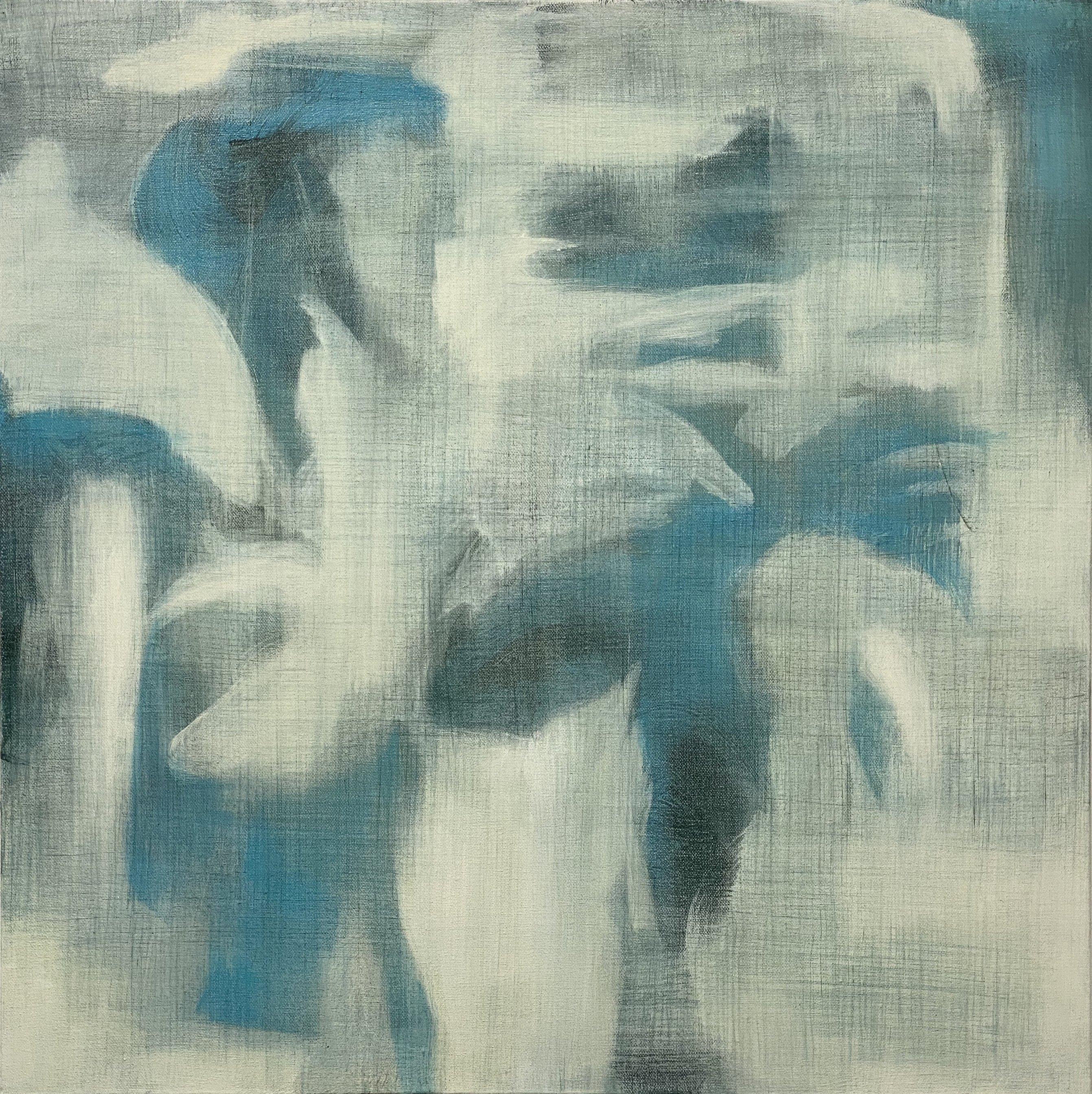 Abstract Painting di Juanita Bellavance  - Lino filato, Astratto contemporaneo, blu, bianco, grigio, effetto lino