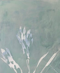 Stillness Rising: Abstract Botanical Painting, teal, minimal