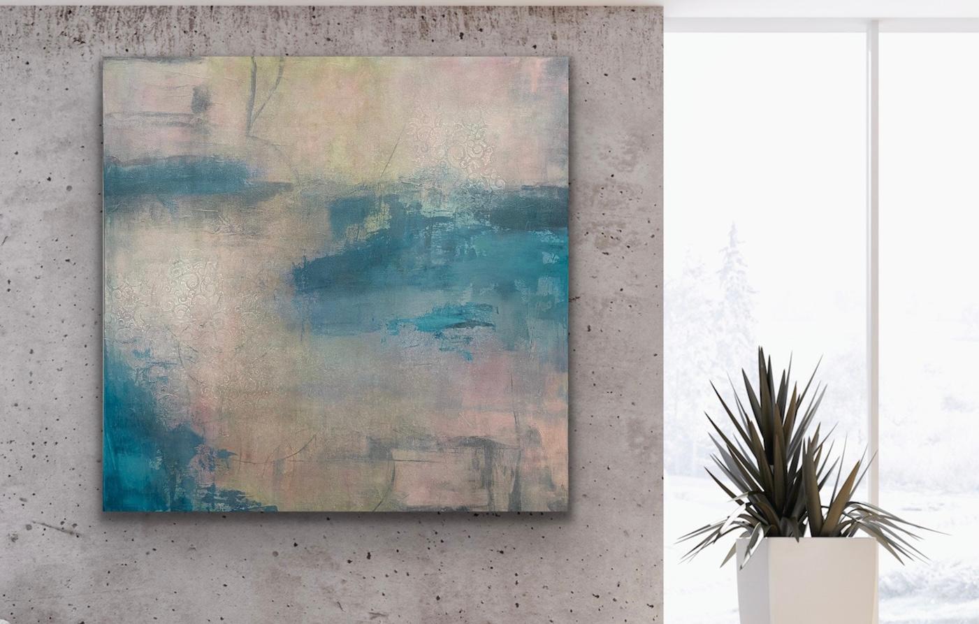 Sunrise on the bay, Contemporary seascape, blue, pink, reflective, asian flair For Sale 3