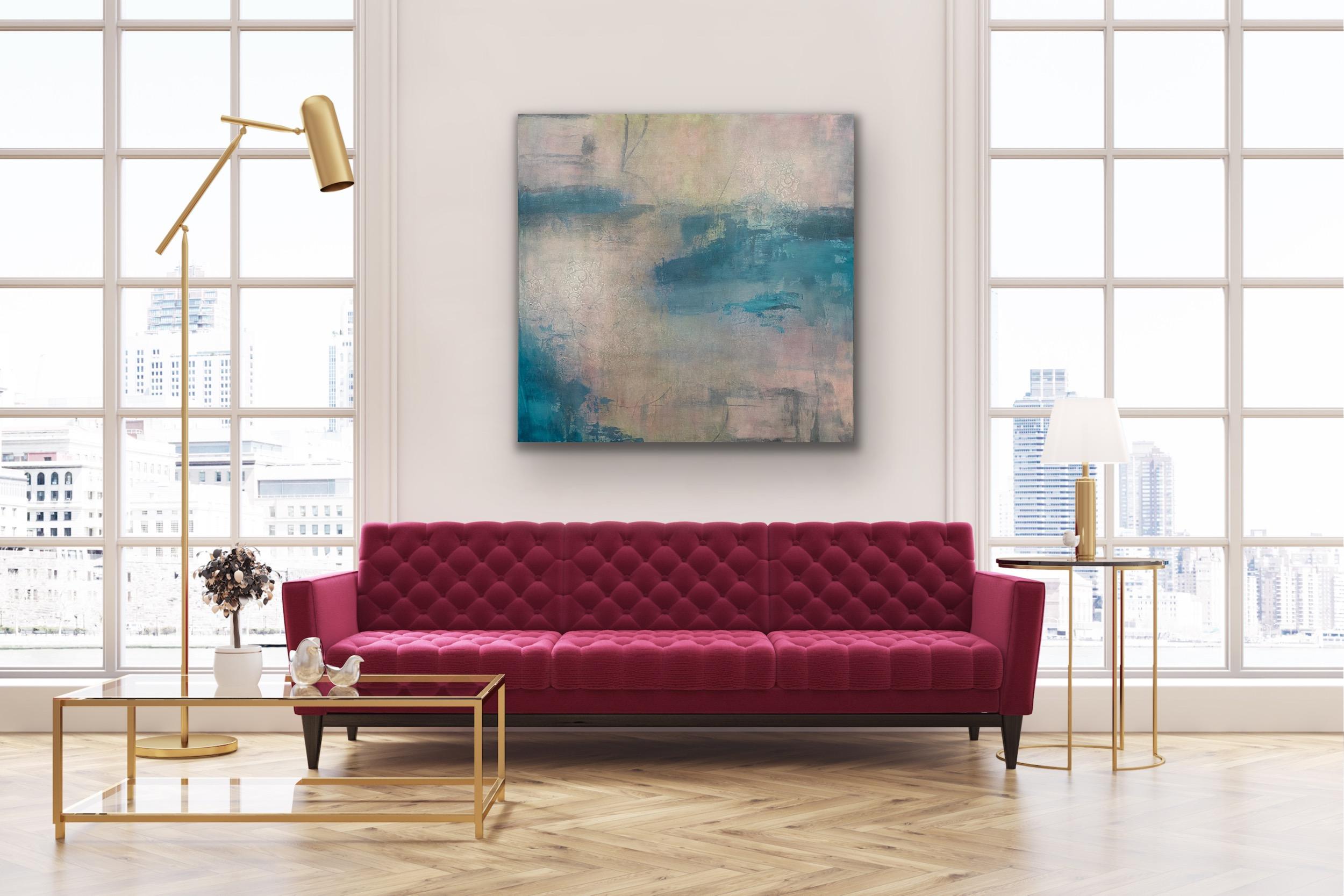 Sunrise on the bay, Contemporary seascape, blue, pink, reflective, asian flair For Sale 4