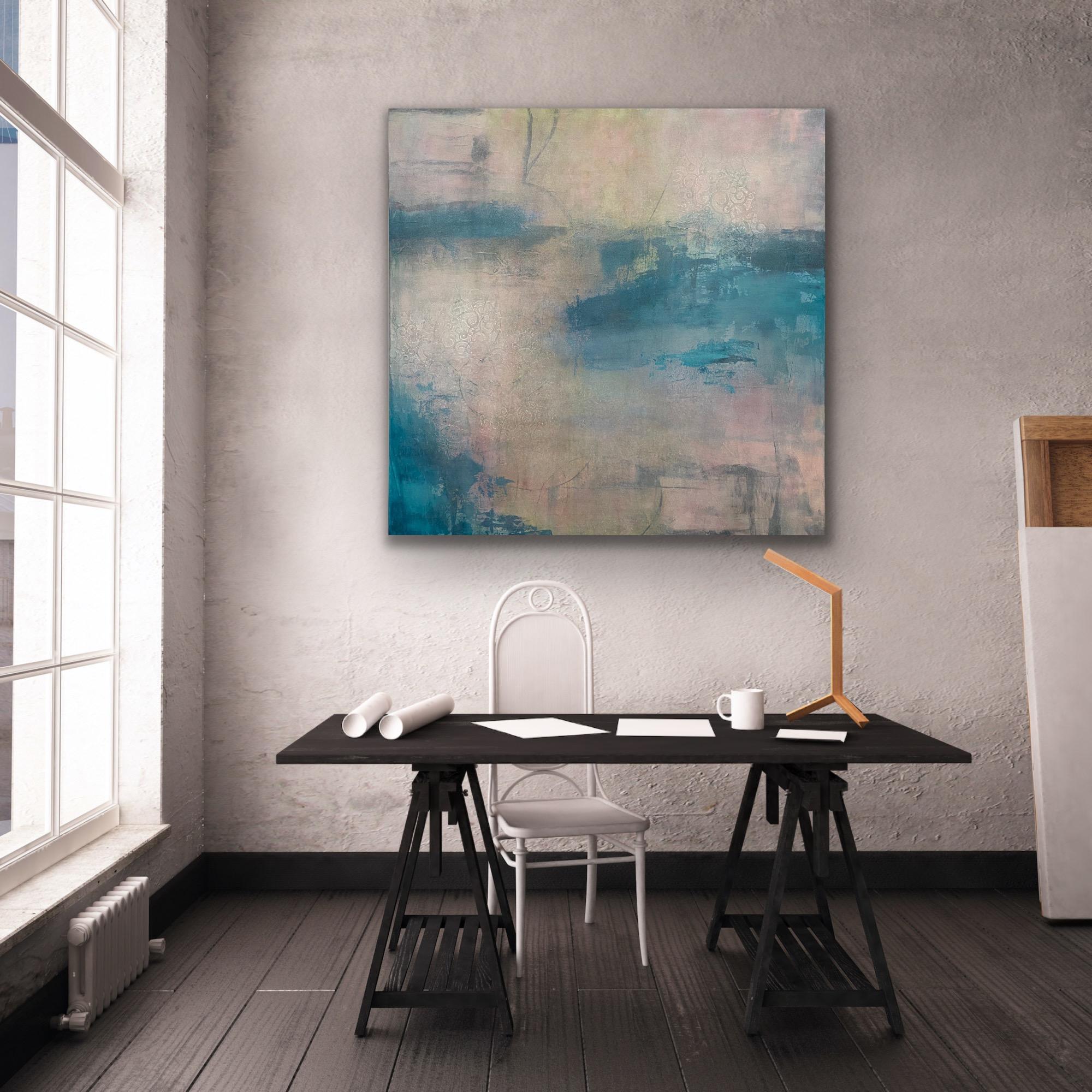 Sunrise on the bay, Contemporary seascape, blue, pink, reflective, asian flair For Sale 5