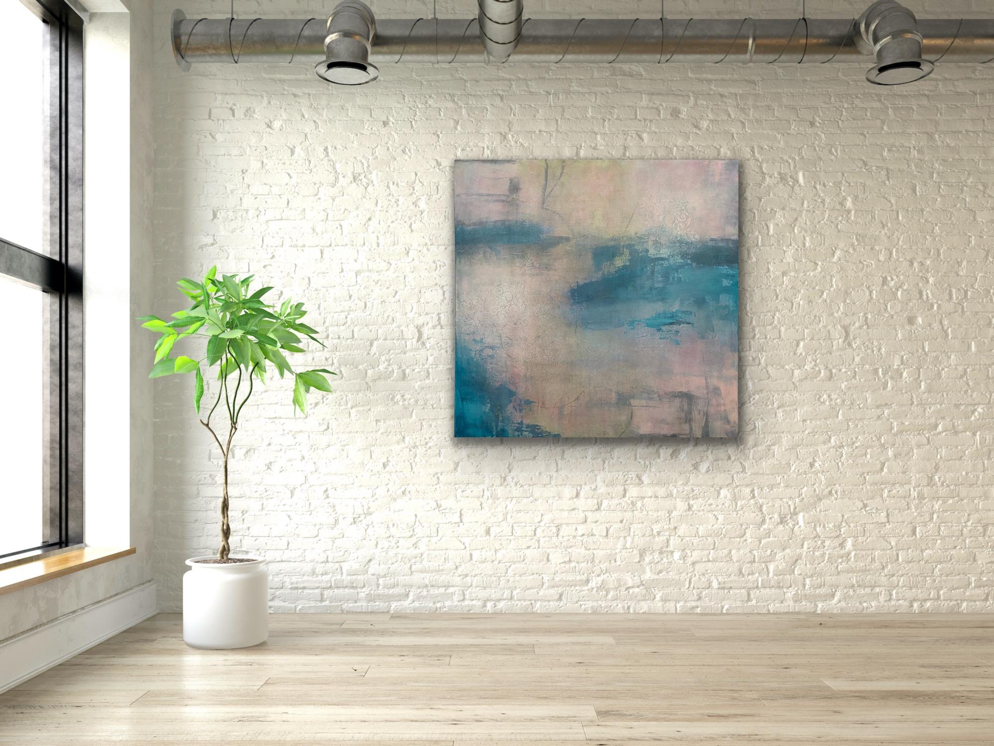 Sunrise on the bay, Contemporary seascape, blue, pink, reflective, asian flair For Sale 7