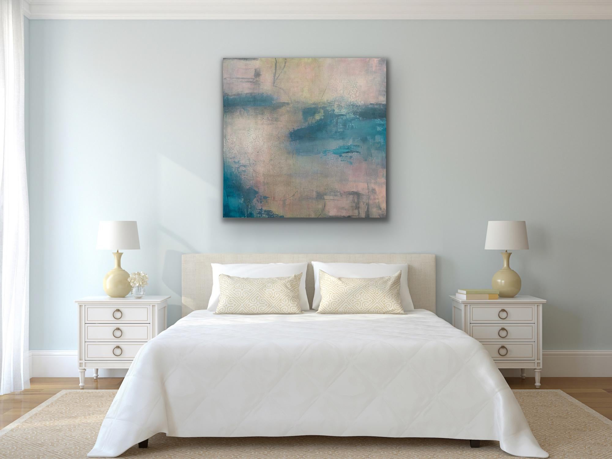 Sunrise on the bay, Contemporary seascape, blue, pink, reflective, asian flair For Sale 11