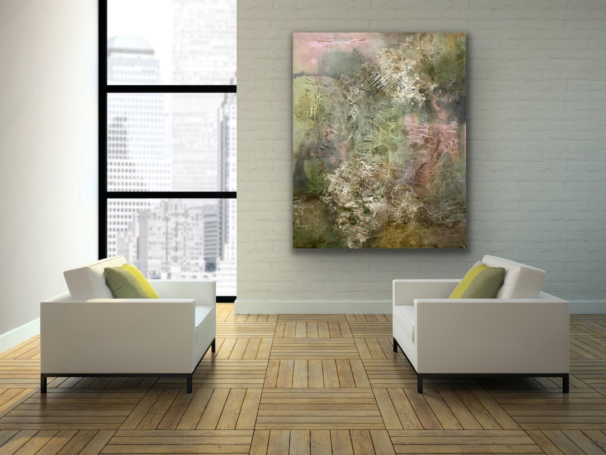 The earth’s foliage, abstract Impressionism, earth tones, pink, white For Sale 2