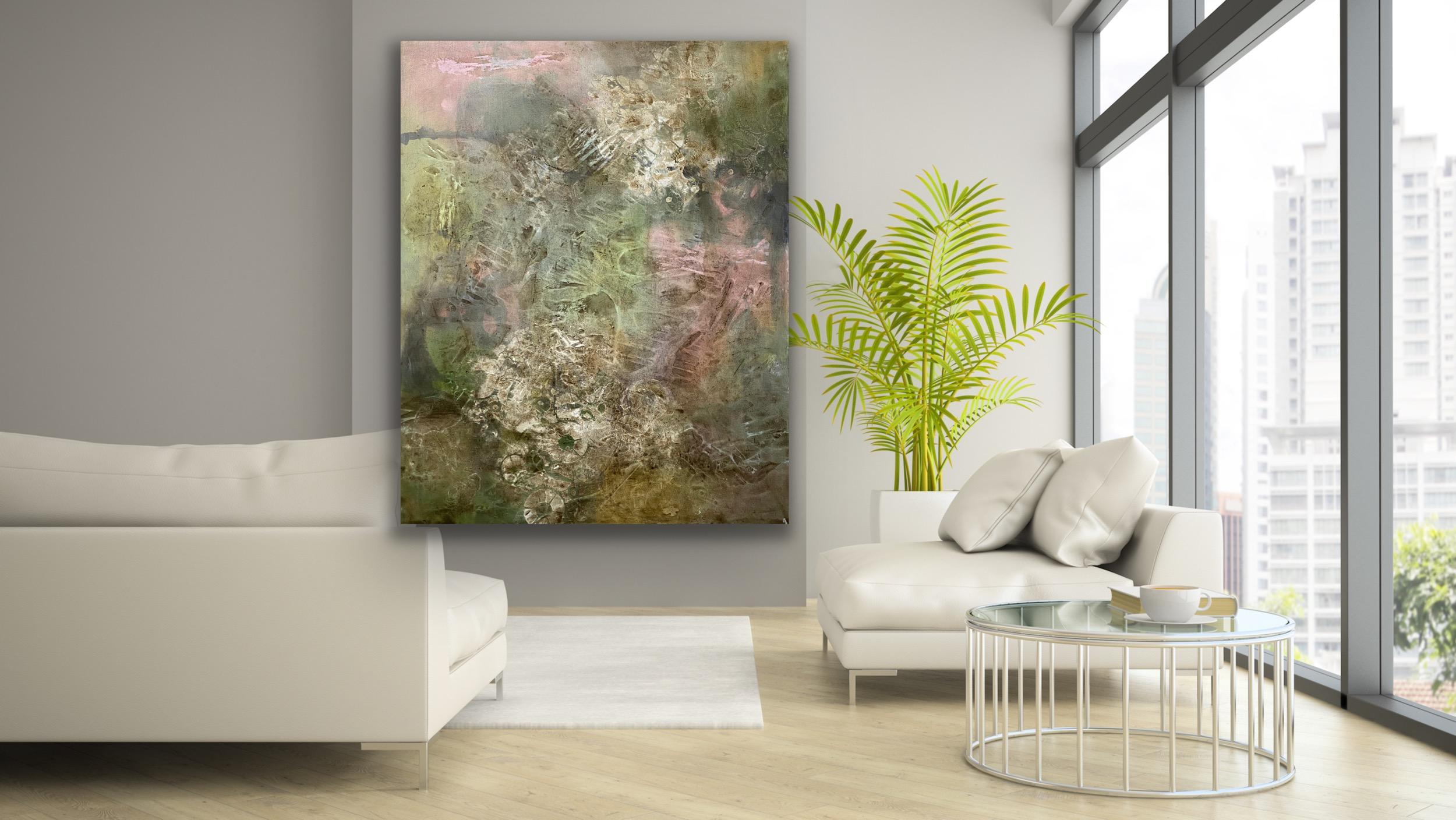 The earth’s foliage, abstract Impressionism, earth tones, pink, white For Sale 3