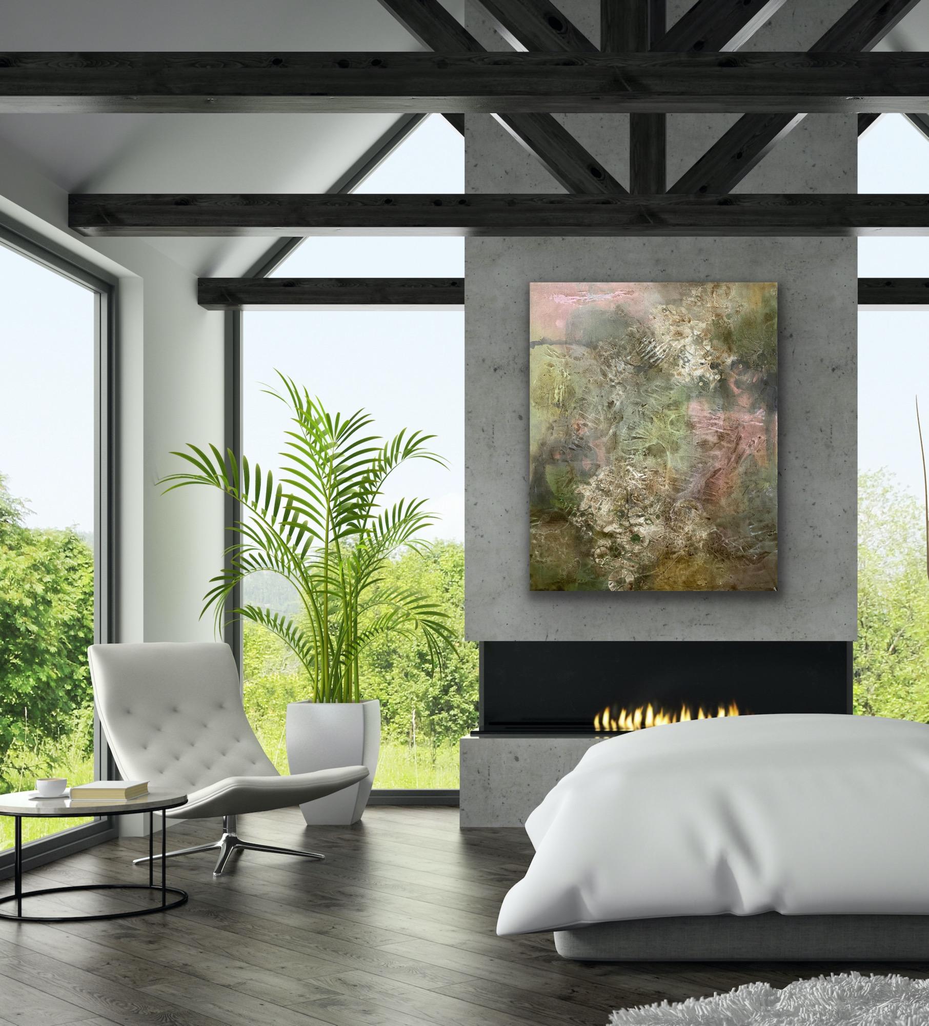 The earth’s foliage, abstract Impressionism, earth tones, pink, white For Sale 1