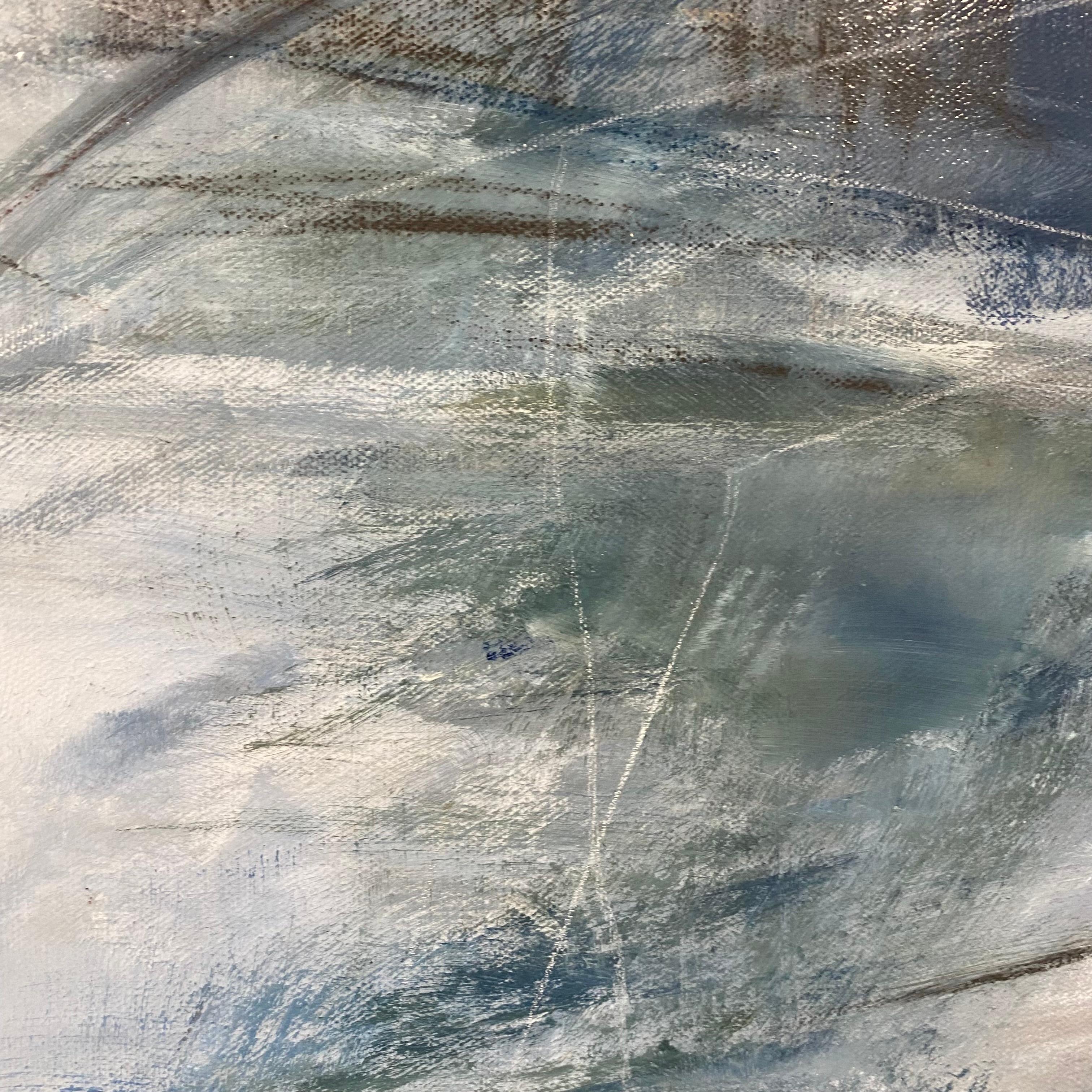 The way it started in January 2021 was I had been going for walks at a nearby creek and took photos and videos to hear the sounds at home. Then I got the idea of making abstract paintings inspired by the creek. After a while, I wanted a larger