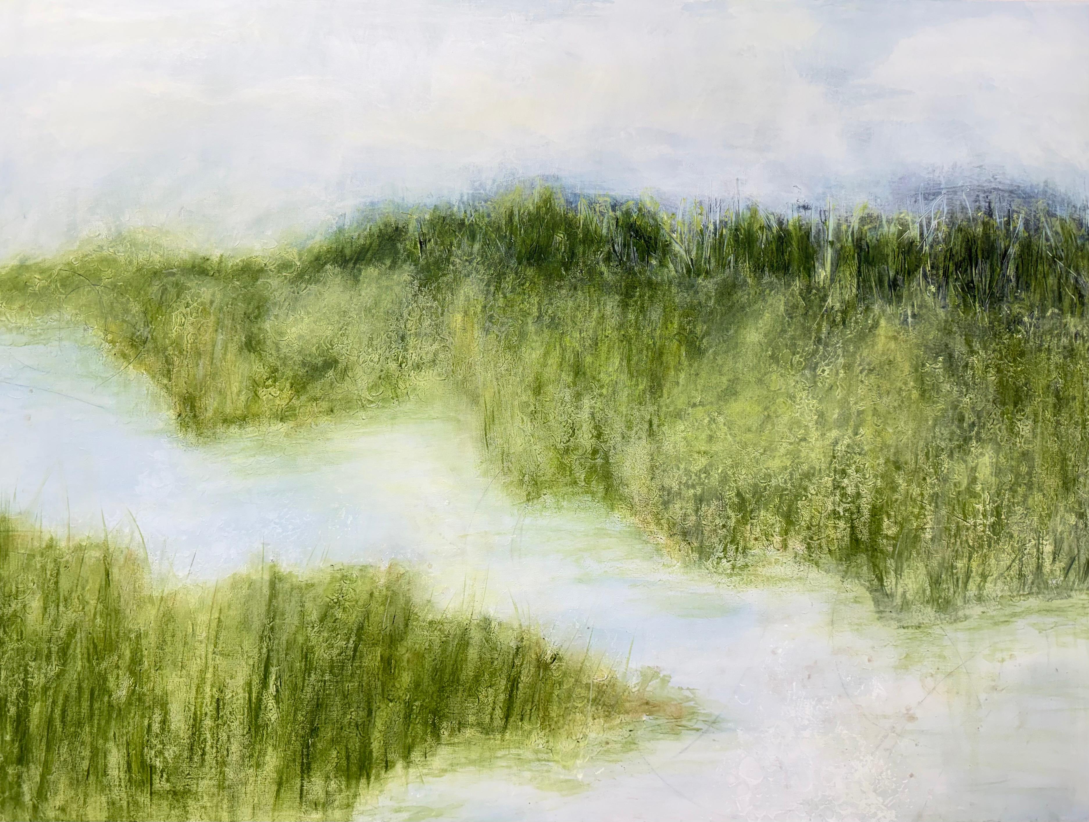 The Land: Where the Water Waits, original acrylic landscape painting 36 x 48