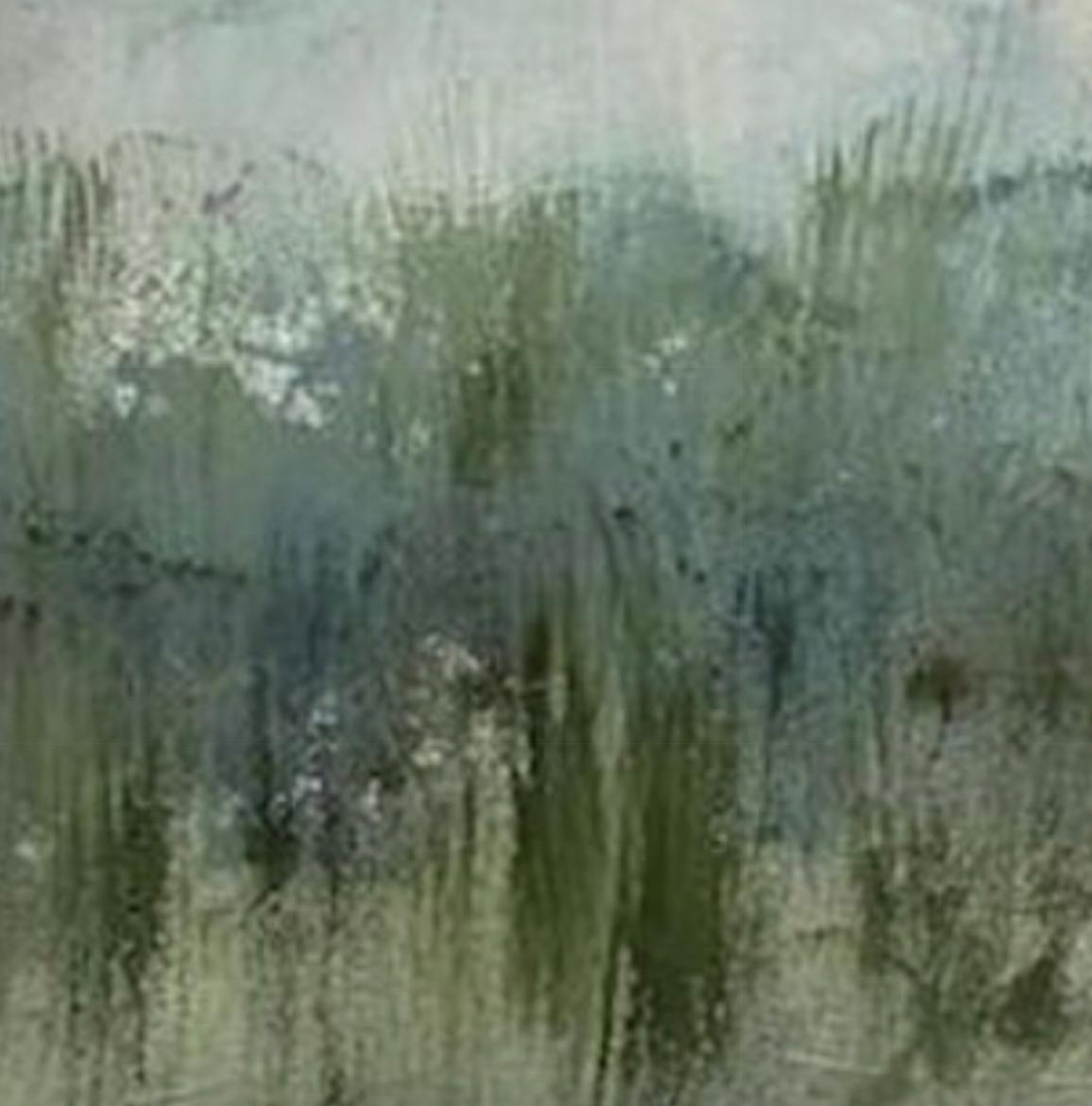 The marsh's brim, Contemporary marsh painting, green, blue, white - Abstract Impressionist Painting by Juanita Bellavance 