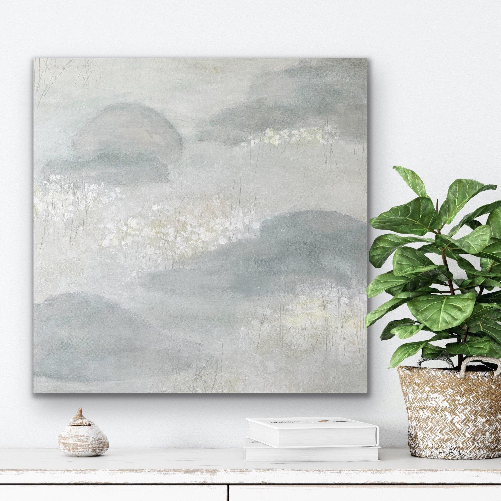 The Pond in February 1, lily pond, neutral, soft art - Painting by Juanita Bellavance 