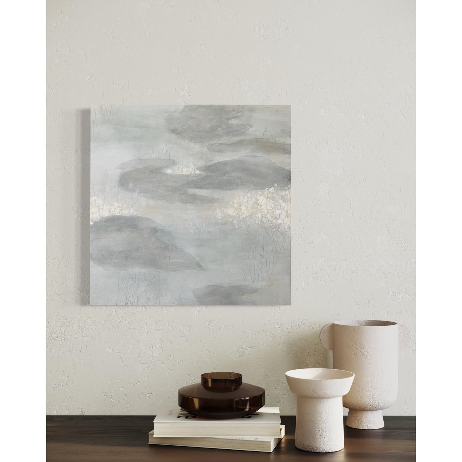 The Pond in February 2, lily pond, neutral, soft art For Sale 1